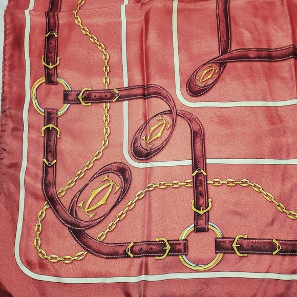 CARTIER silk scarf muffler red must de ladies - Picture 9 of 14